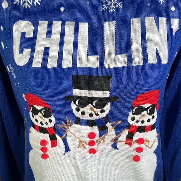 Blue Chillin with my snowmies snowman holiday ugly christmas sweater size M - Picture 7 of 9